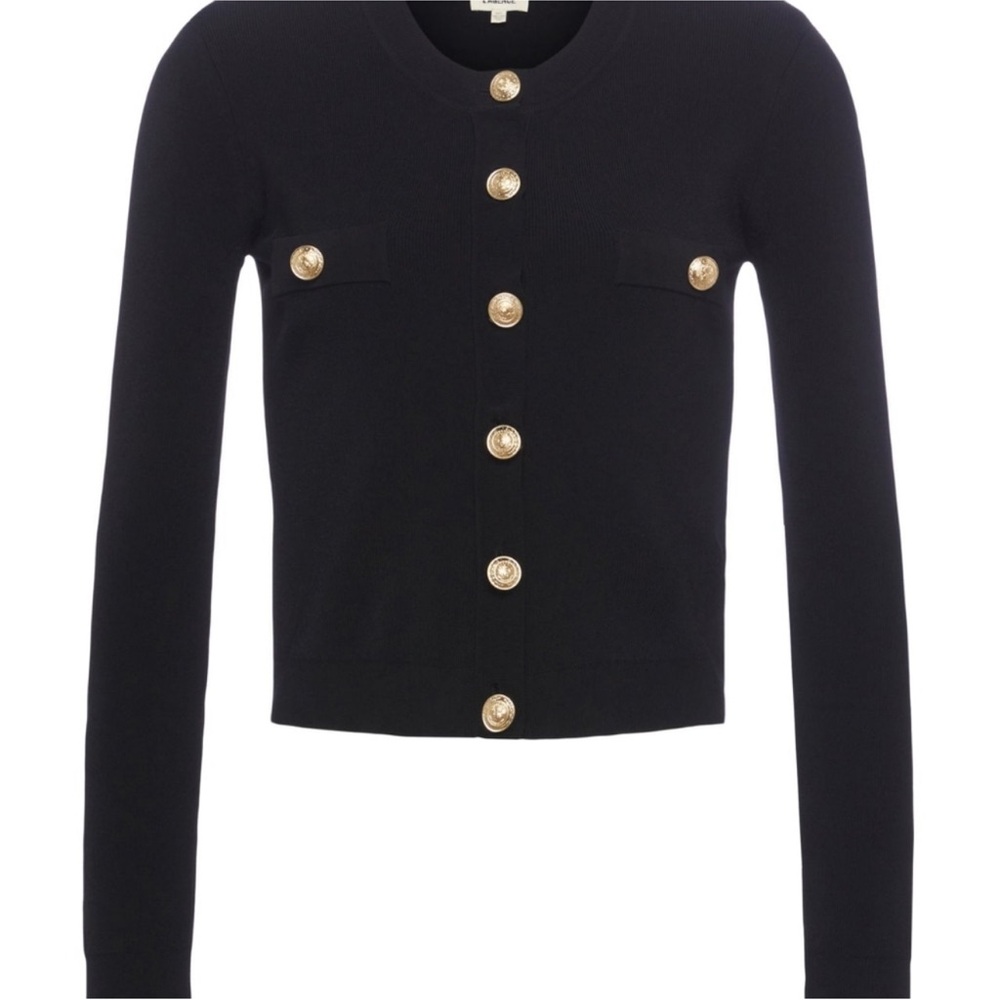 L'agence Toulouse Crop Black Cardigan Sweater Top Shirt Gold Buttons M - Picture 5 of 8